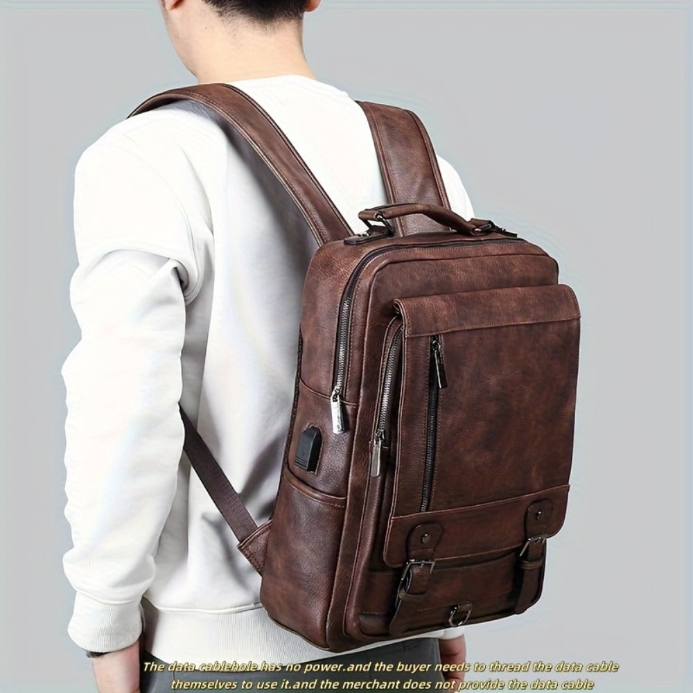 Laptop Backpack – 15.6 Inch, PU Leather, USB Charging, Anti Theft – detail view 2