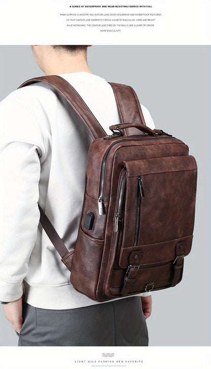 Laptop Backpack – 15.6 Inch, PU Leather, USB Charging, for Work & Everyday Use – detail view 17