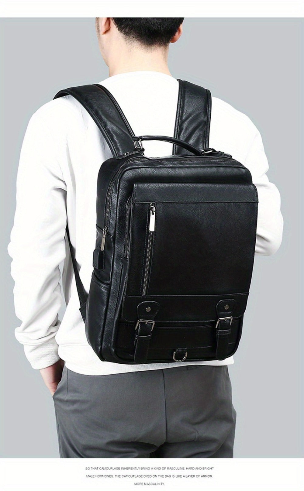 Laptop Backpack – 15.6 Inch, PU Leather, USB Charging, for Work & Everyday Use – detail view 18
