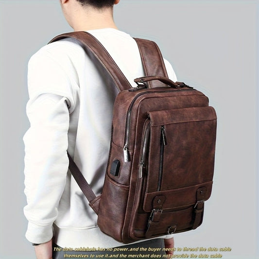 Laptop Backpack – 15.6 Inch, PU Leather, USB Charging, for Work & Everyday Use – detail view 3