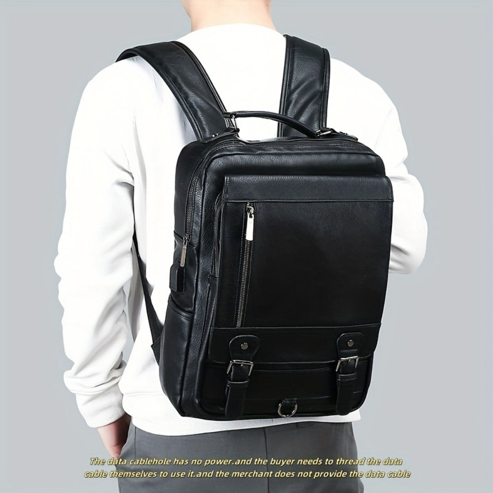 Laptop Backpack – 15.6 Inch, PU Leather, USB Charging, for Work & Everyday Use – detail view 5