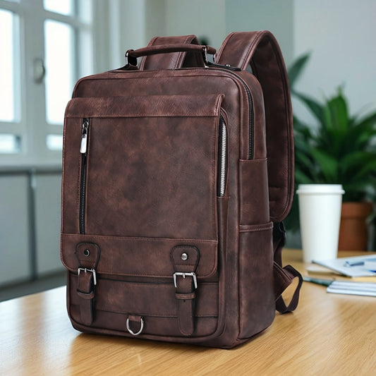 Laptop Backpack – 15.6 Inch, PU Leather, USB Charging, for Work & Everyday Use – front view