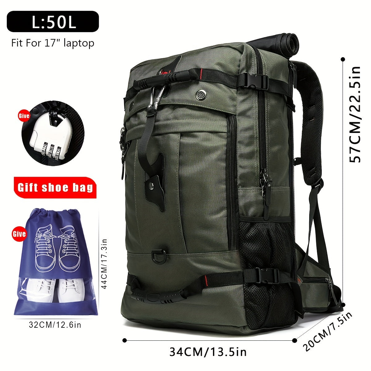 Laptop Backpack – 17.3 Inch, Combination Lock, for Travel & School – detail view 22