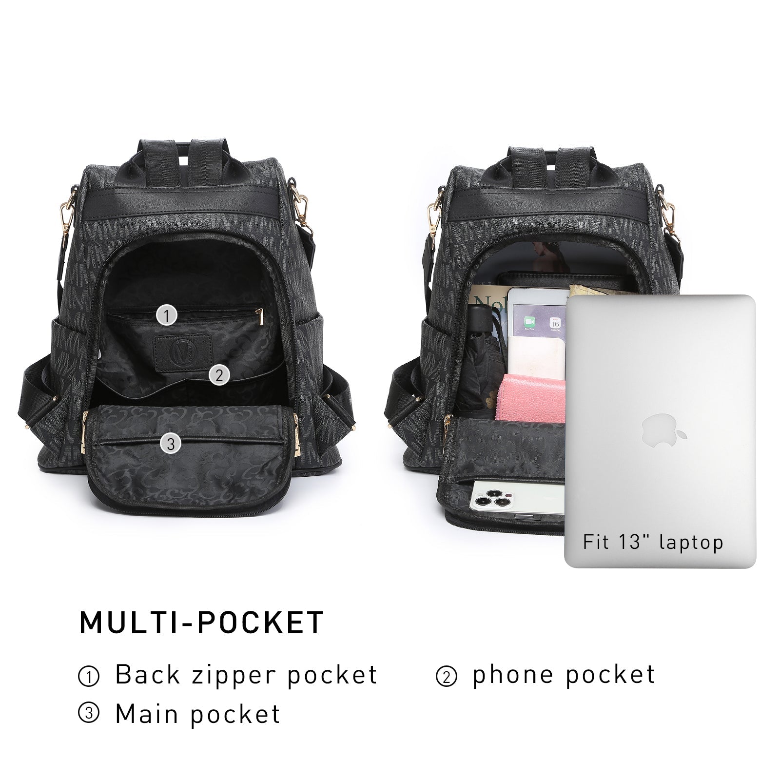 Laptop Backpack – 2 Piece, 10 Colors, Vegan Leather, Anti-Theft – detail view 33