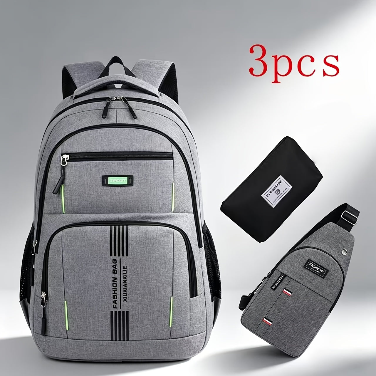 Laptop Backpack – 3-Piece, Large Capacity, for Travel & Work – front view - product view 13