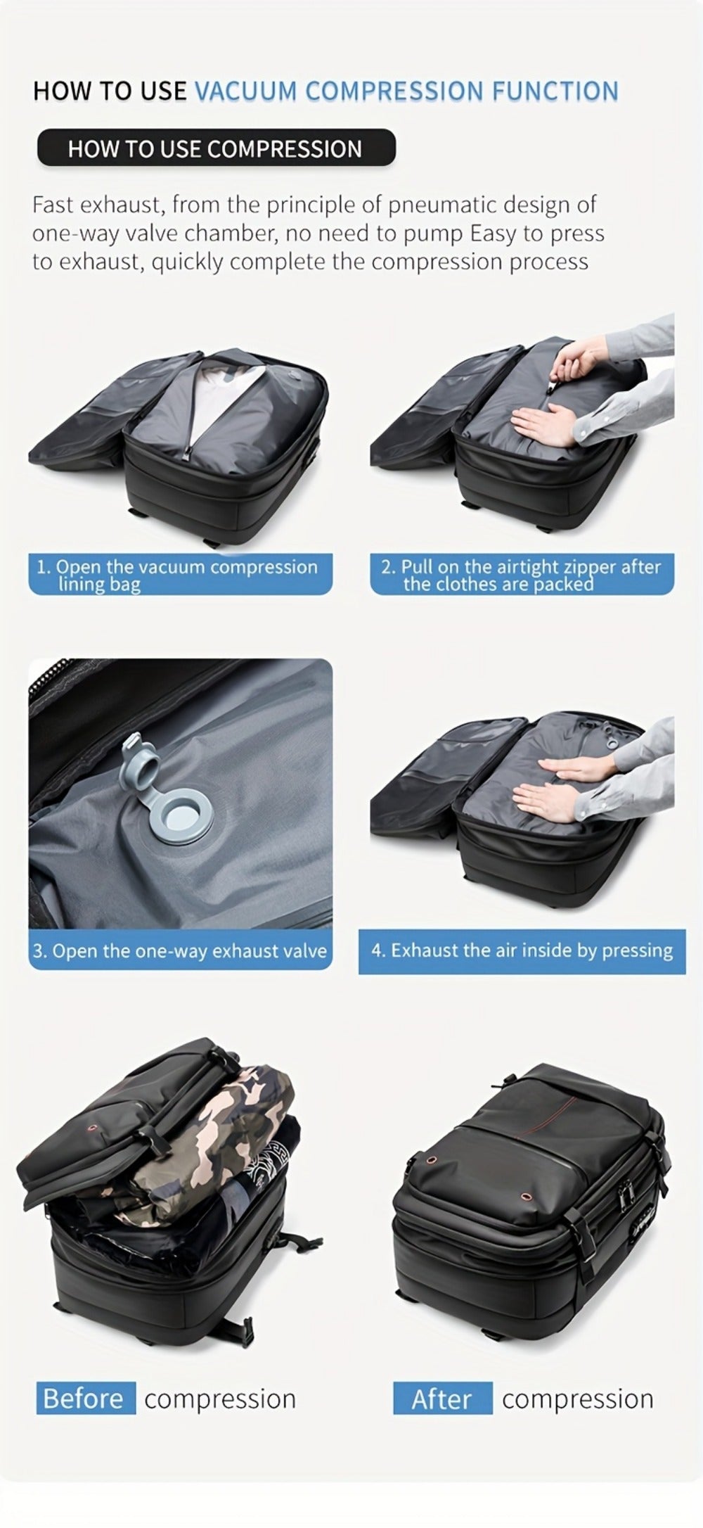 Laptop Backpack – 60L, TSA Lock, Anti-Theft, for Travel – detail view 16