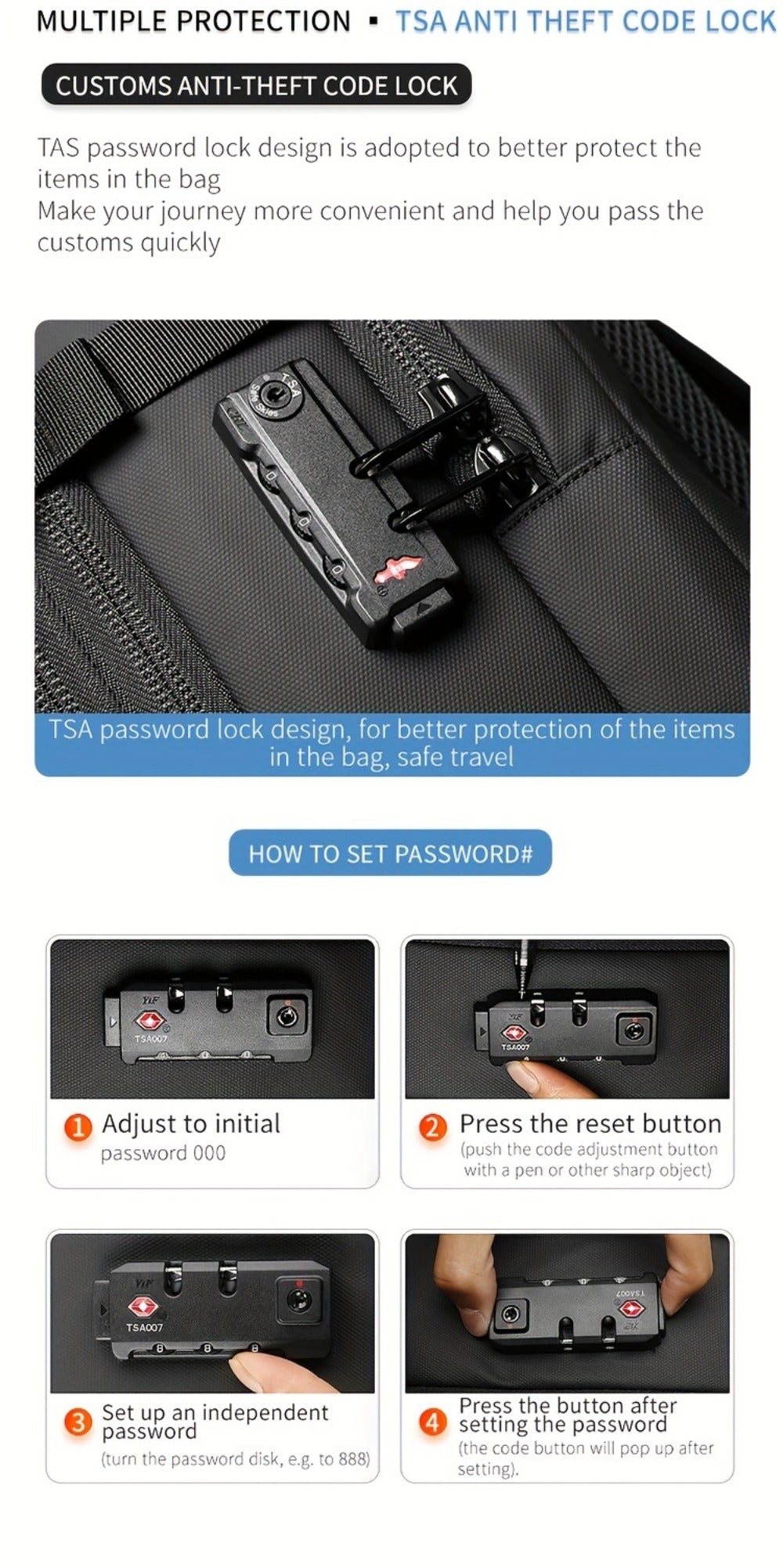 Laptop Backpack – 60L, TSA Lock, Anti-Theft, for Travel – detail view 17