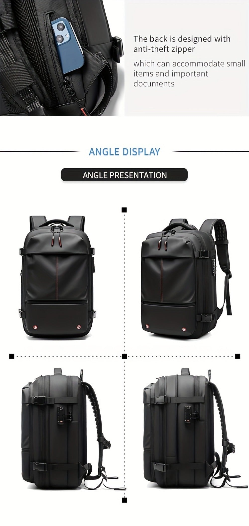 Laptop Backpack – 60L, TSA Lock, Anti-Theft, for Travel – detail view 19