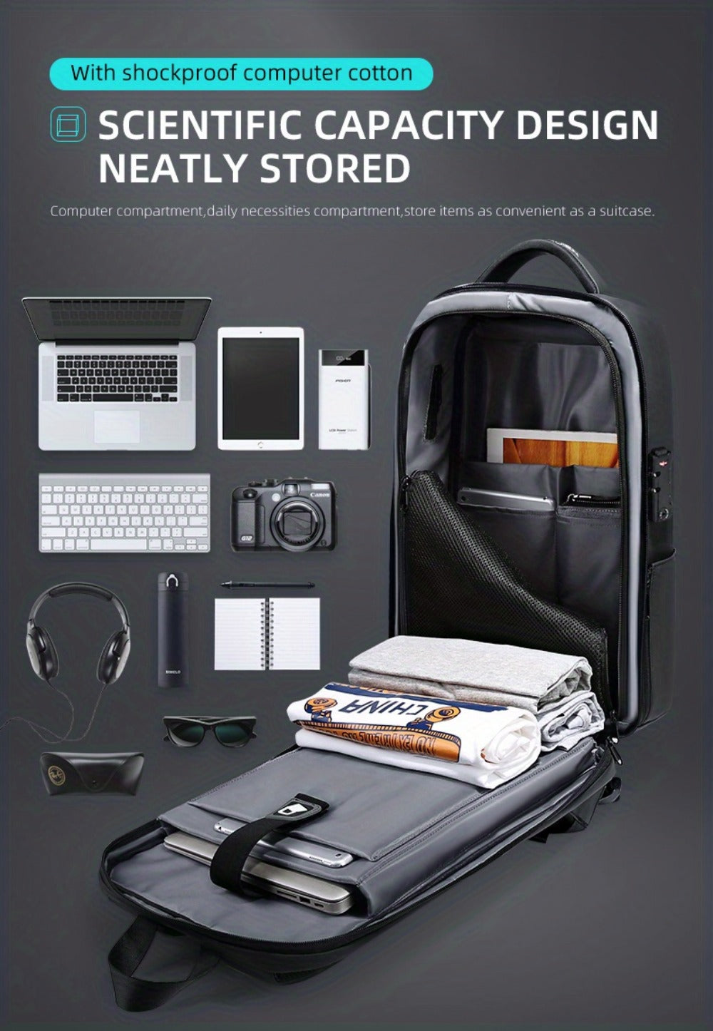Laptop Backpack – Expandable, Anti-Theft, Large Capacity, for Travel & School – detail view 16