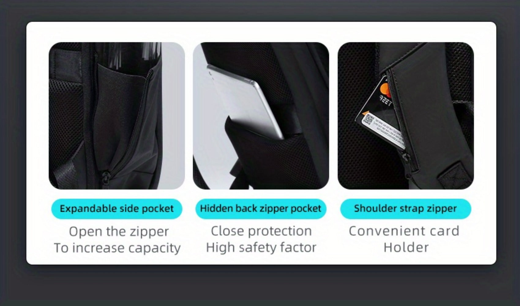 Laptop Backpack – Expandable, Anti-Theft, Large Capacity, for Travel & School – detail view 17
