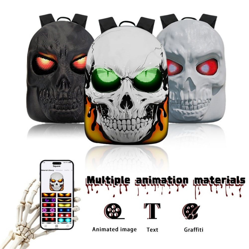 Laptop Backpack – Large Capacity, Led Skull Programmable App Controlled – detail view 13