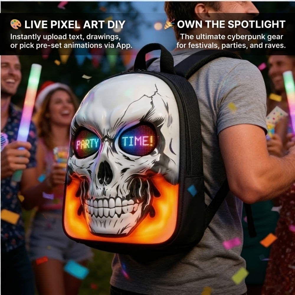 Laptop Backpack – Large Capacity, Led Skull Programmable App Controlled – detail view 18