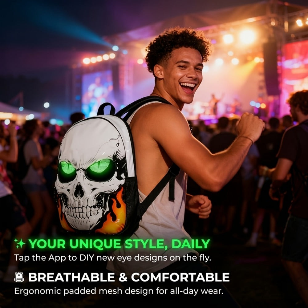 Laptop Backpack – Large Capacity, Led Skull Programmable App Controlled – detail view 19