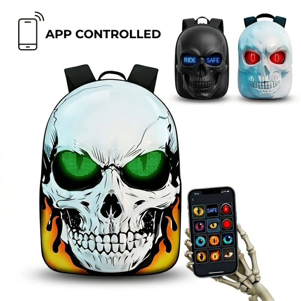 Laptop Backpack – Large Capacity, Led Skull Programmable App Controlled – front view