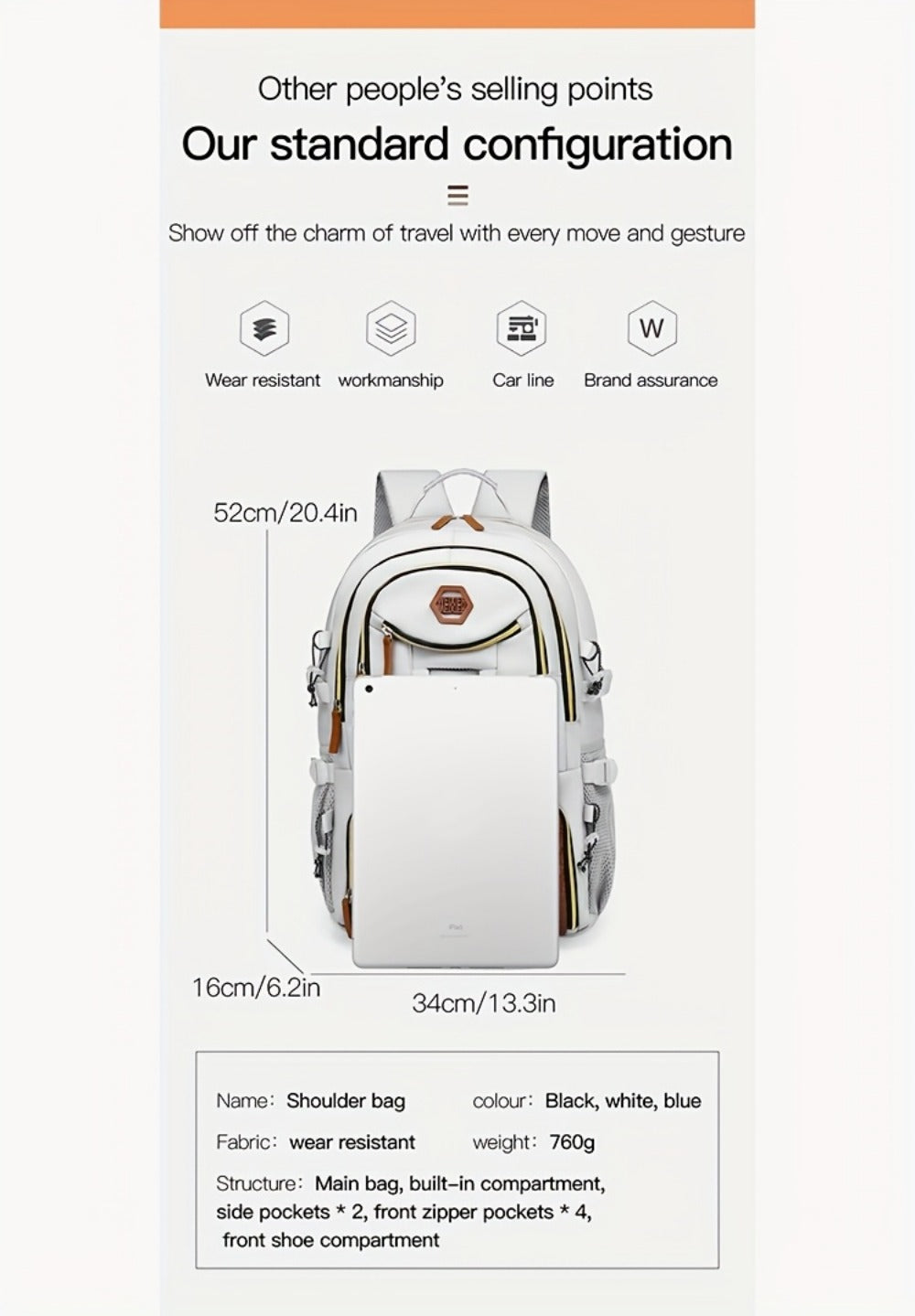 Laptop Backpack – Large Capacity, Waterproof, Multi-Pocket, Adjustable Strap – detail view 21