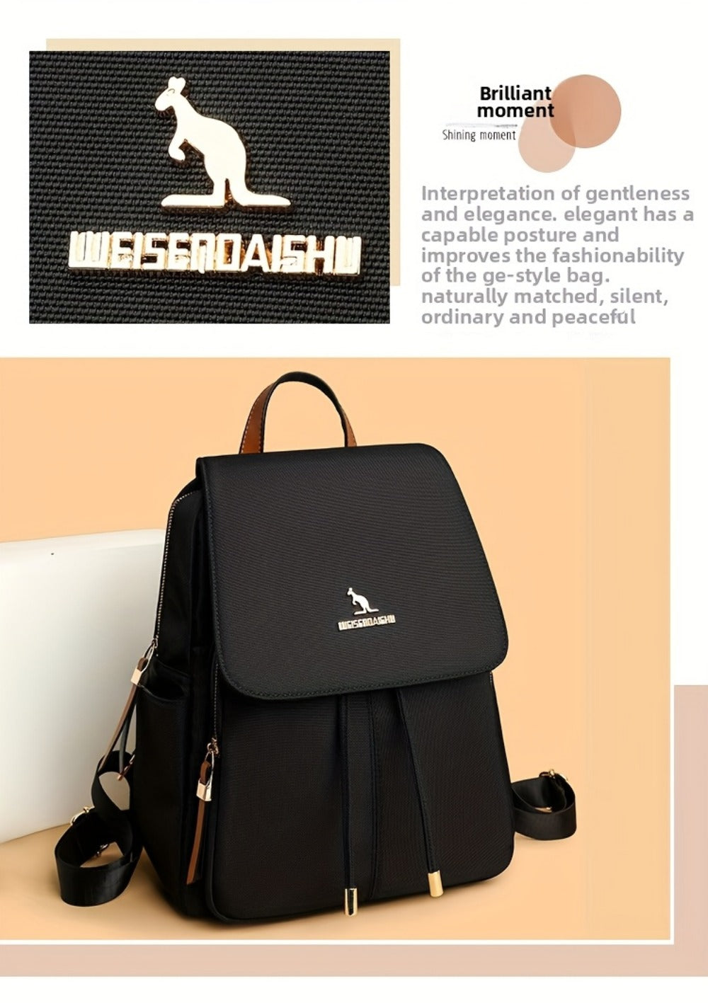 Laptop Backpack – Nylon, Lightweight, Adjustable Strap, for Travel & Work – detail view 15