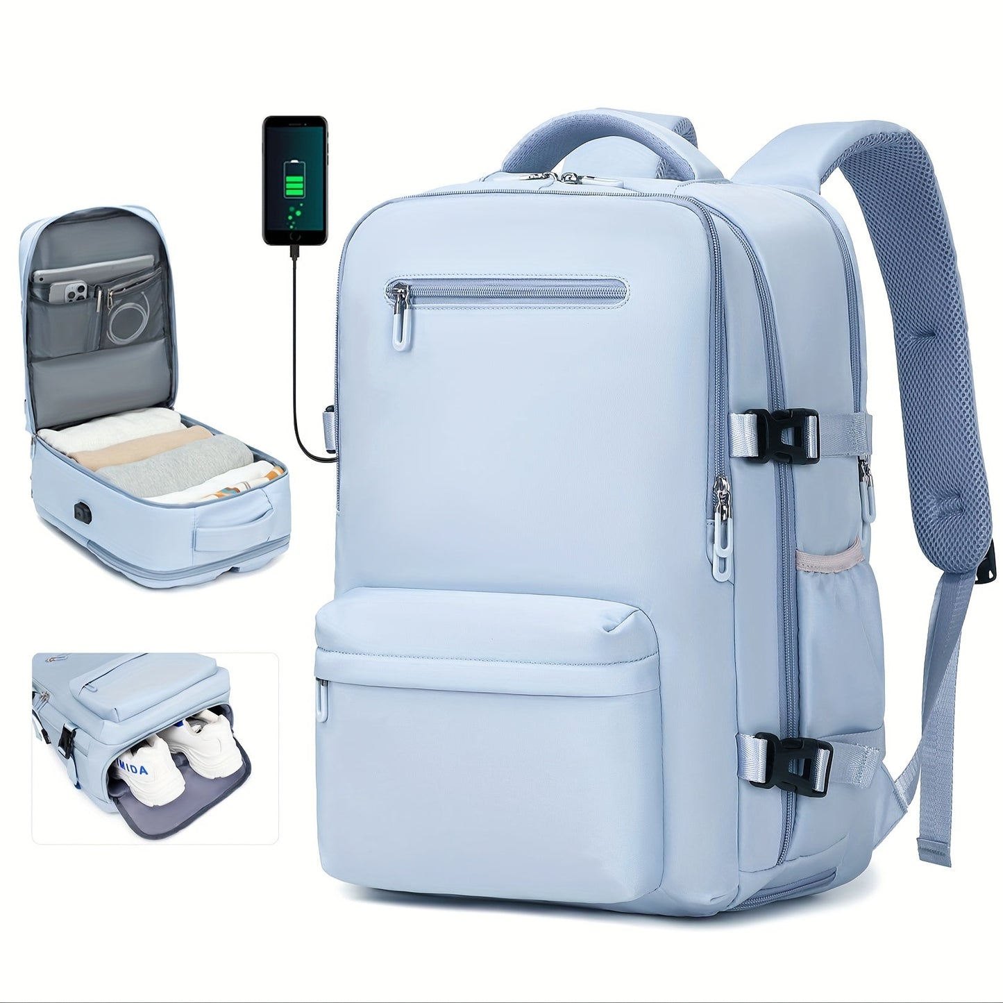 Laptop Backpack – 8 Colors, Nylon, USB Charging, for Travel & Work – detail view 4