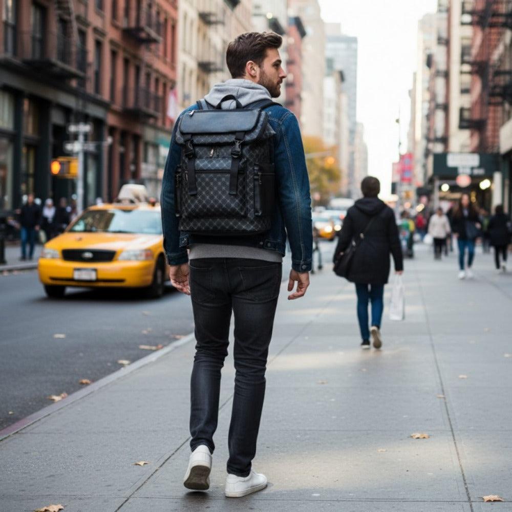 Laptop Backpack – PU Leather, Large Capacity, for Travel & Work – detail view 2