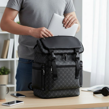 Laptop Backpack – PU Leather, Large Capacity, for Travel & Work – front view