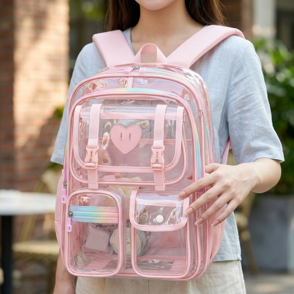 Laptop Backpack – PVC, Clear, Transparent, Multi-Pocket – detail view 9