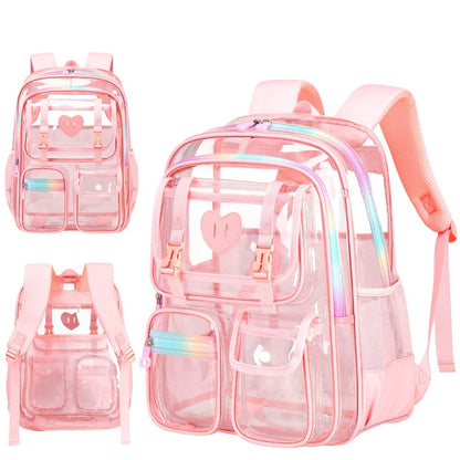 Laptop Backpack – PVC, Clear, Transparent, Multi-Pocket – detail view 11