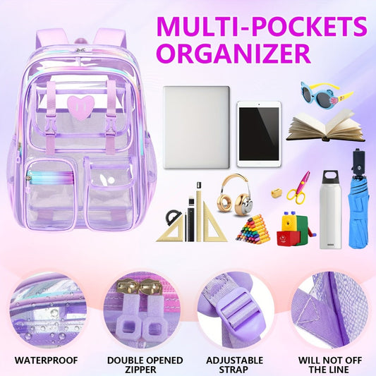 Laptop Backpack – PVC, Clear, Transparent, Multi-Pocket – alternate view