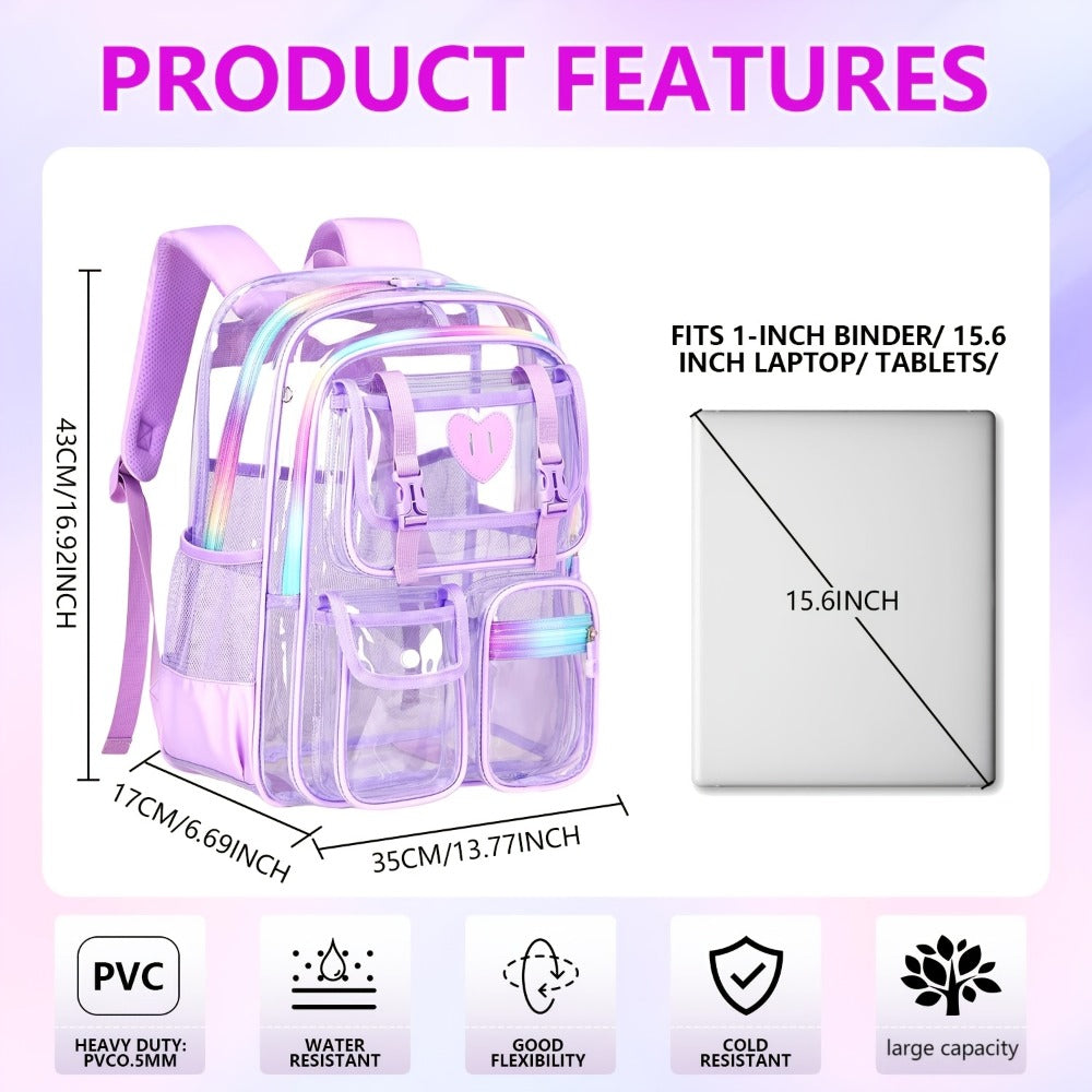 Laptop Backpack – PVC, Clear, Transparent, Multi-Pocket – detail view 3