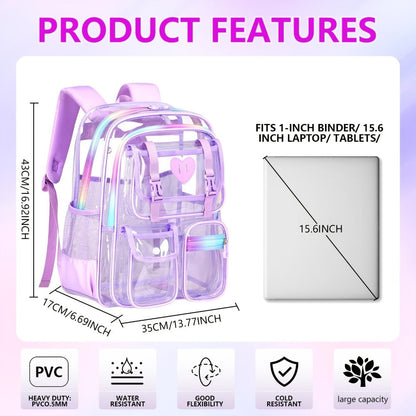 Laptop Backpack – PVC, Clear, Transparent, Multi-Pocket – detail view 3