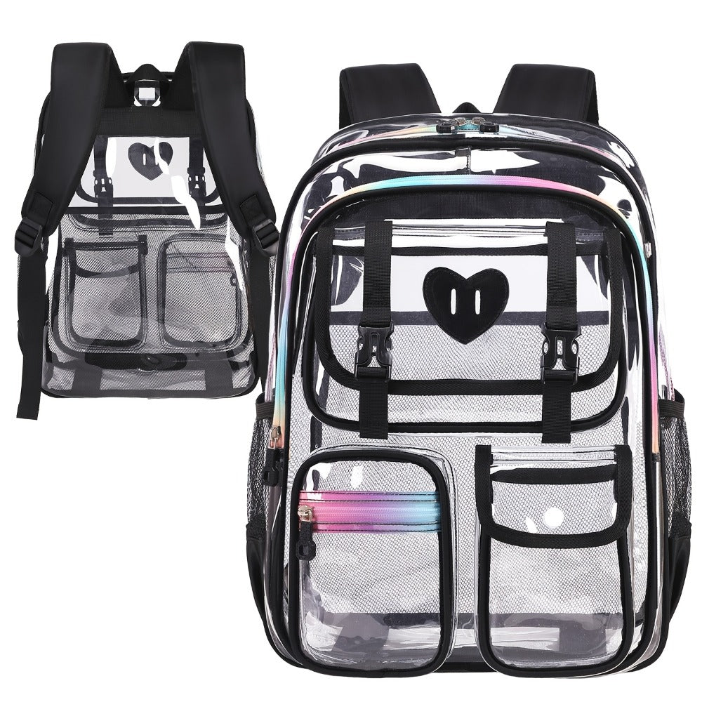 Laptop Backpack – PVC, Clear, Transparent, Multi-Pocket – detail view 4