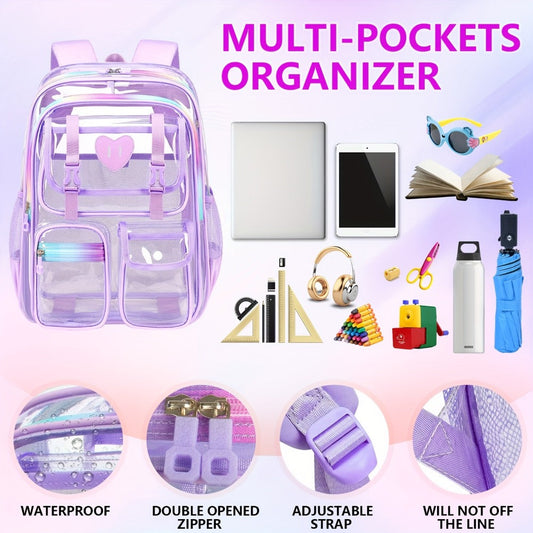 Laptop Backpack – PVC, Clear, Transparent, for Travel & School – detail view 5