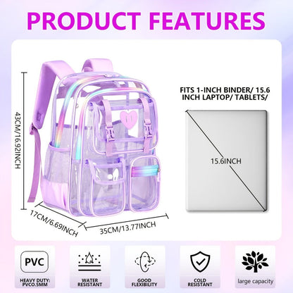 Laptop Backpack – PVC, Clear, Transparent, for Travel & School – detail view 7