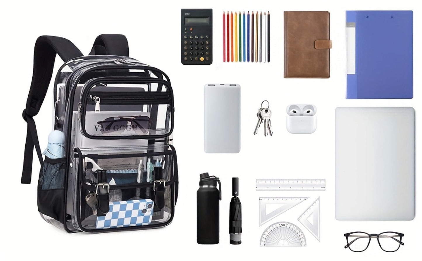 Laptop Backpack – PVC, Clear, Large Capacity, Transparent – detail view 12