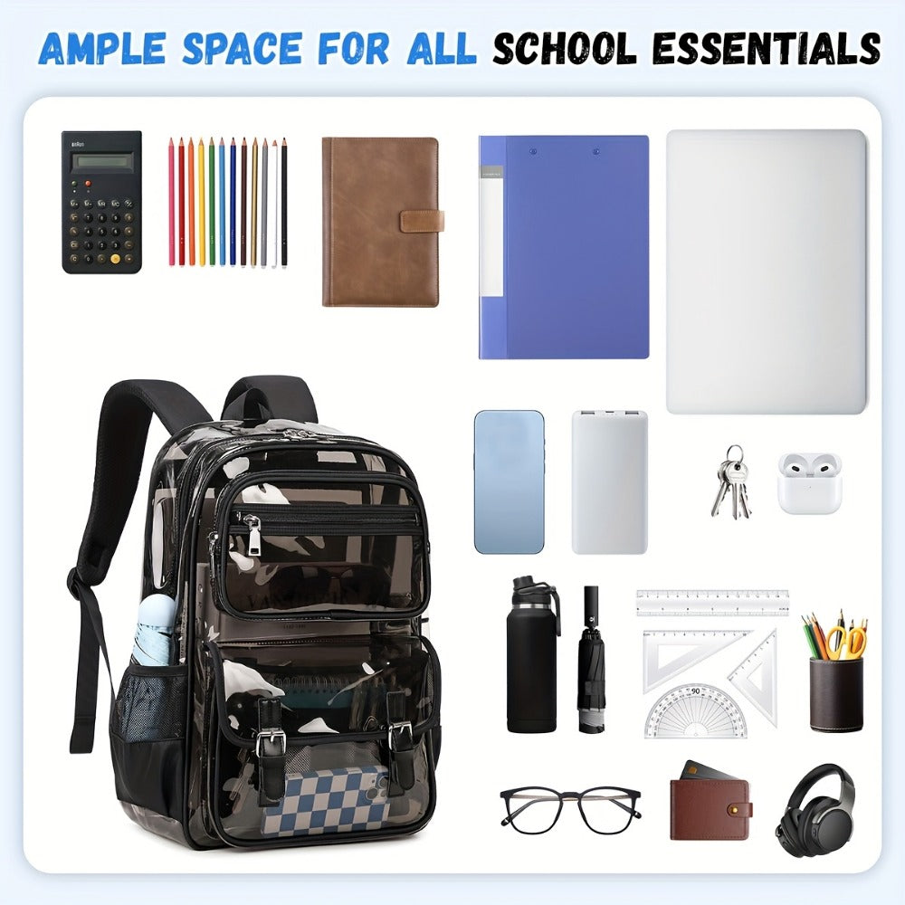 Laptop Backpack – PVC, Transparent, Large Capacity, Multi-Pocket – detail view 7