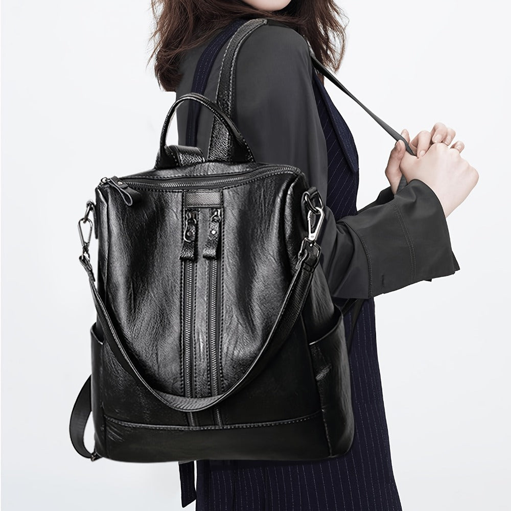 Laptop Backpack – Vegan Leather, Multi-Pocket, Large Capacity, for Travel & Work – front view