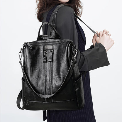 Laptop Backpack – Vegan Leather, Multi-Pocket, Large Capacity, for Travel & Work – front view