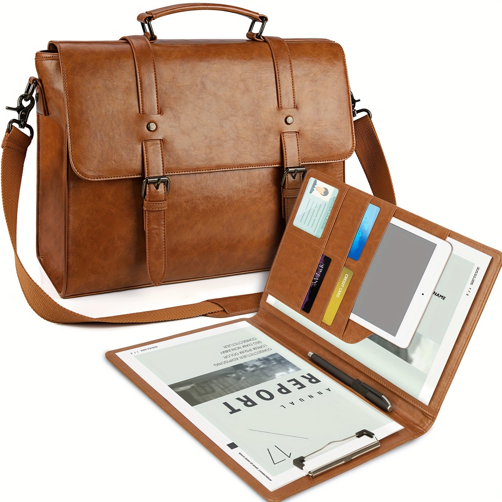 Laptop Bag – 15.6 Inch, PU Leather, for Work & School – front view - product view 7