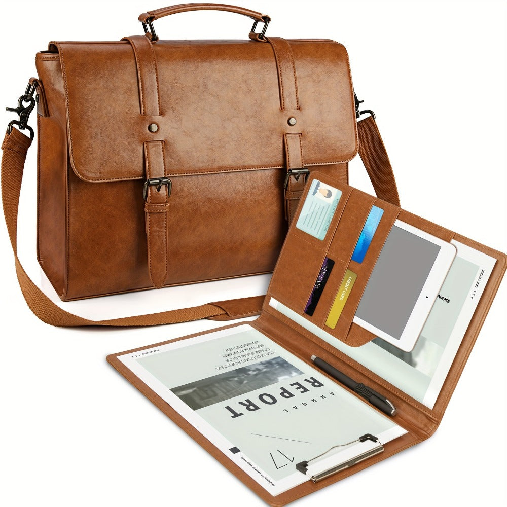 Laptop Bag – 15.6 Inch, PU Leather, for Work & School – front view