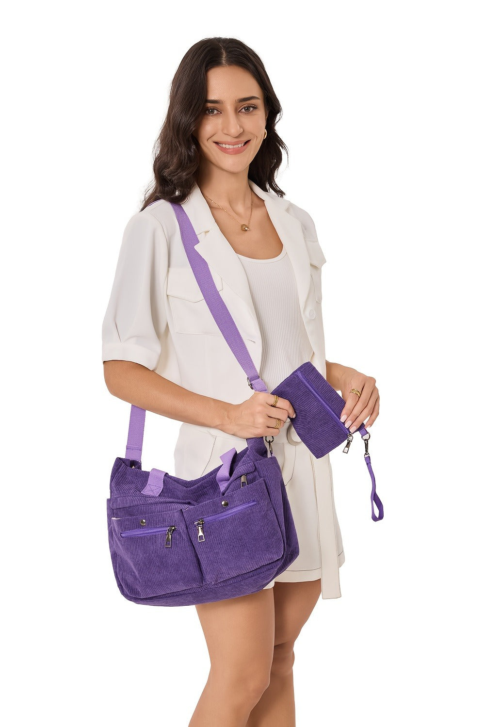 Laptop Bag – 2-Piece, Corduroy, Large Capacity, Adjustable Strap – detail view 13