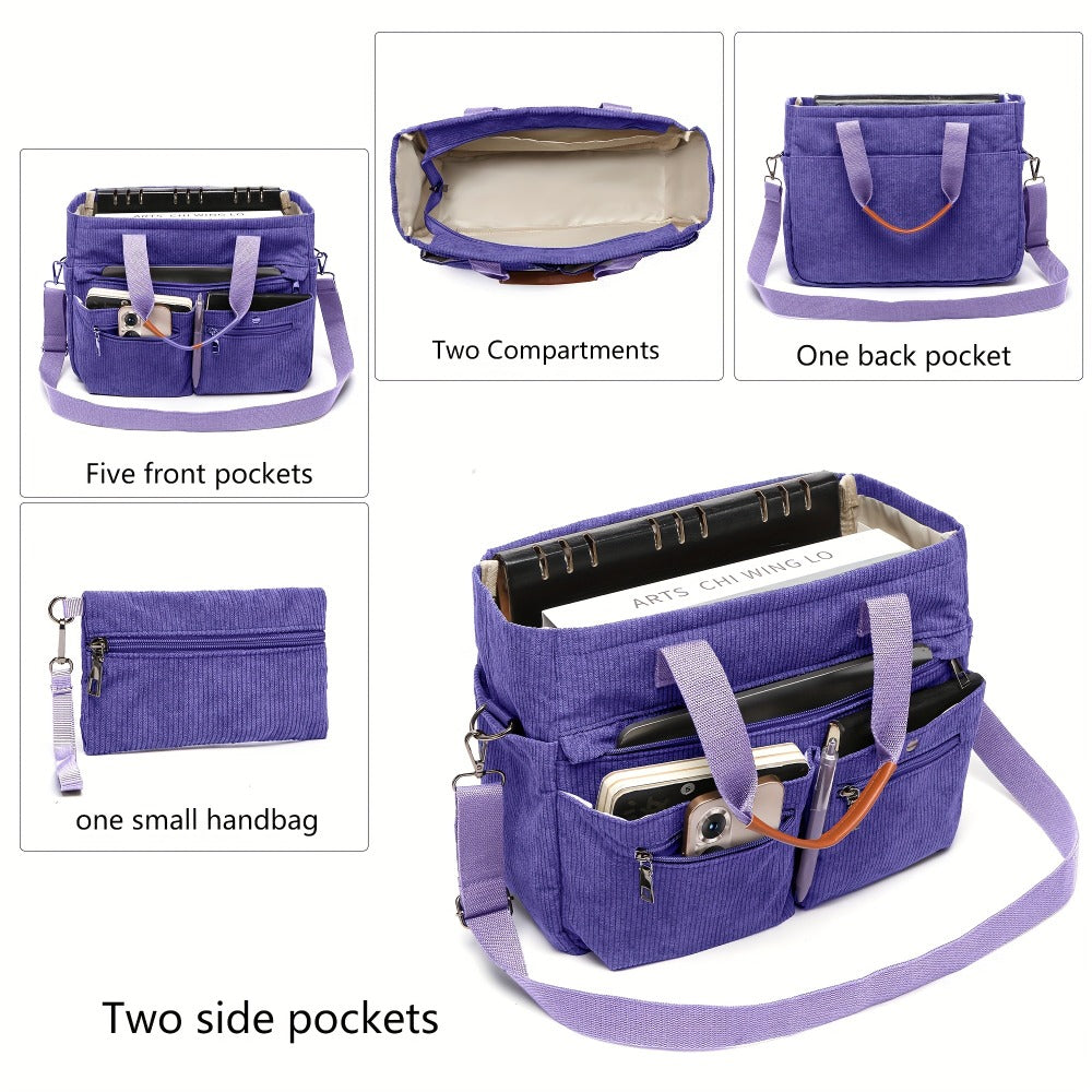 Laptop Bag – 2-Piece, Corduroy, Large Capacity, Adjustable Strap – detail view 16