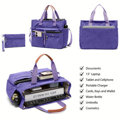 Laptop Bag – 2-Piece, Corduroy, Large Capacity, Adjustable Strap – detail view 17