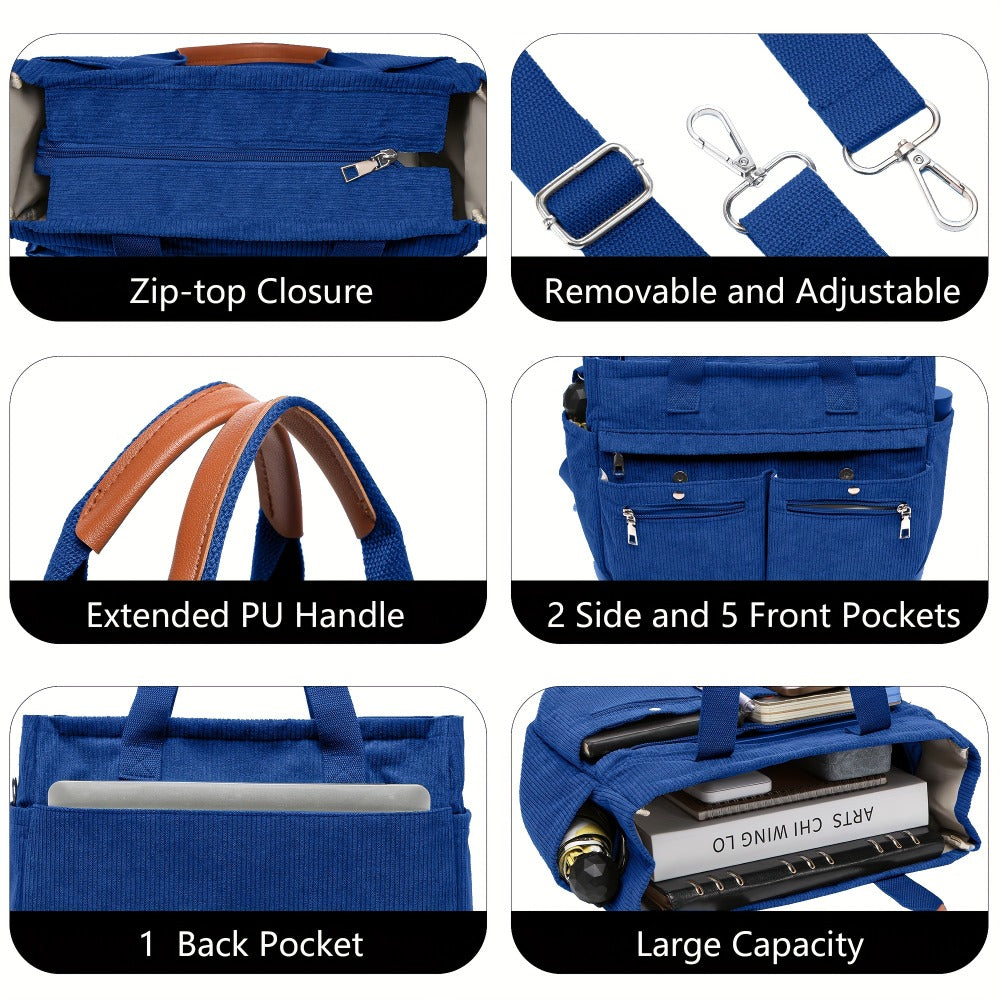 Laptop Bag – 2-Piece, Corduroy, Large Capacity, Adjustable Strap – alternate view