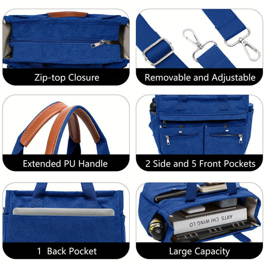 Laptop Bag – 2-Piece, Corduroy, Large Capacity, Adjustable Strap – alternate view
