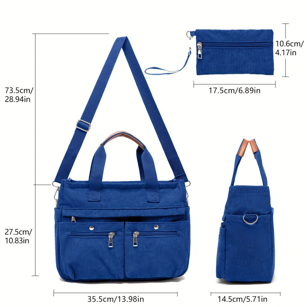 Laptop Bag – 2-Piece, Corduroy, Large Capacity, Adjustable Strap – detail view 3