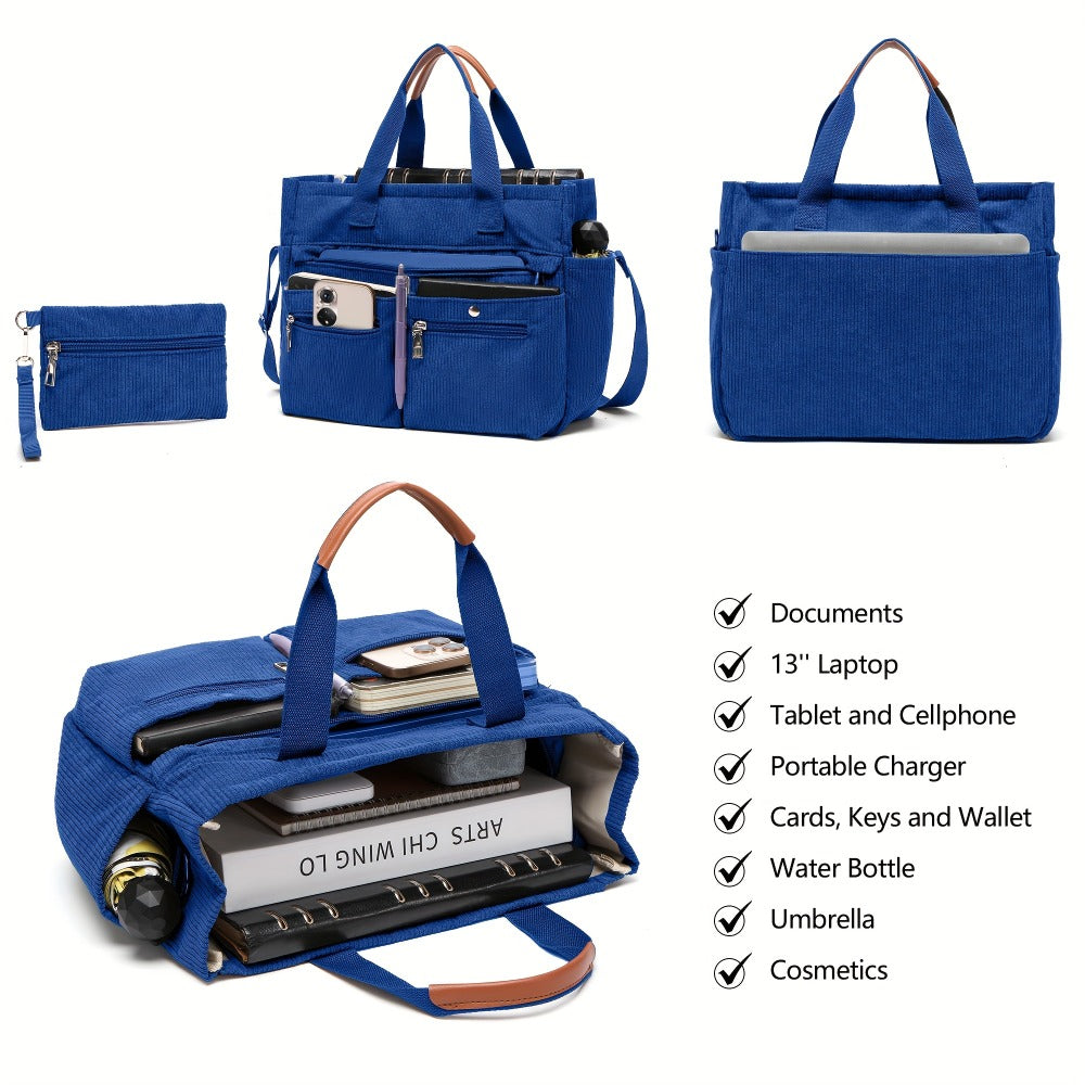 Laptop Bag – 2-Piece, Corduroy, Large Capacity, Adjustable Strap – detail view 5