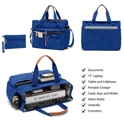 Laptop Bag – 2-Piece, Corduroy, Large Capacity, Adjustable Strap – detail view 5