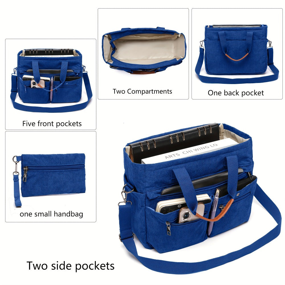 Laptop Bag – 2-Piece, Corduroy, Large Capacity, Adjustable Strap – detail view 7
