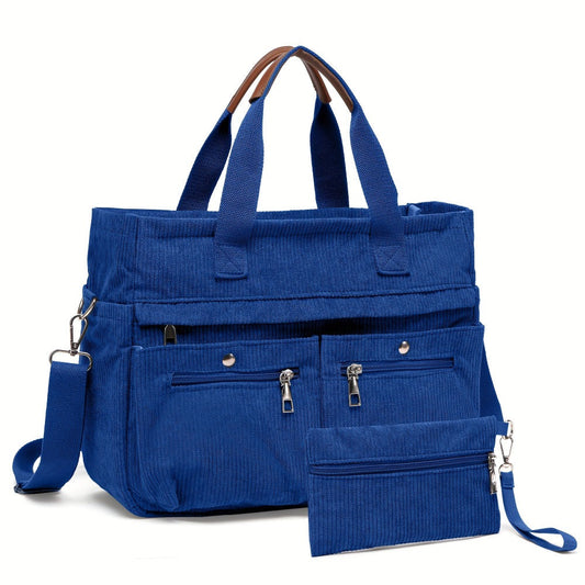 Laptop Bag – 2-Piece, Corduroy, Large Capacity, Adjustable Strap – front view