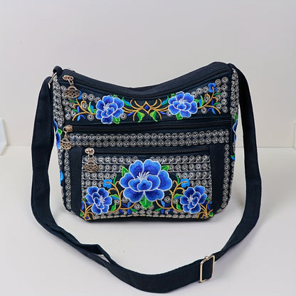 Laptop Bag – Adjustable Strap, Embroidered Floral Retro Bohemian Adjustable – detail view 3