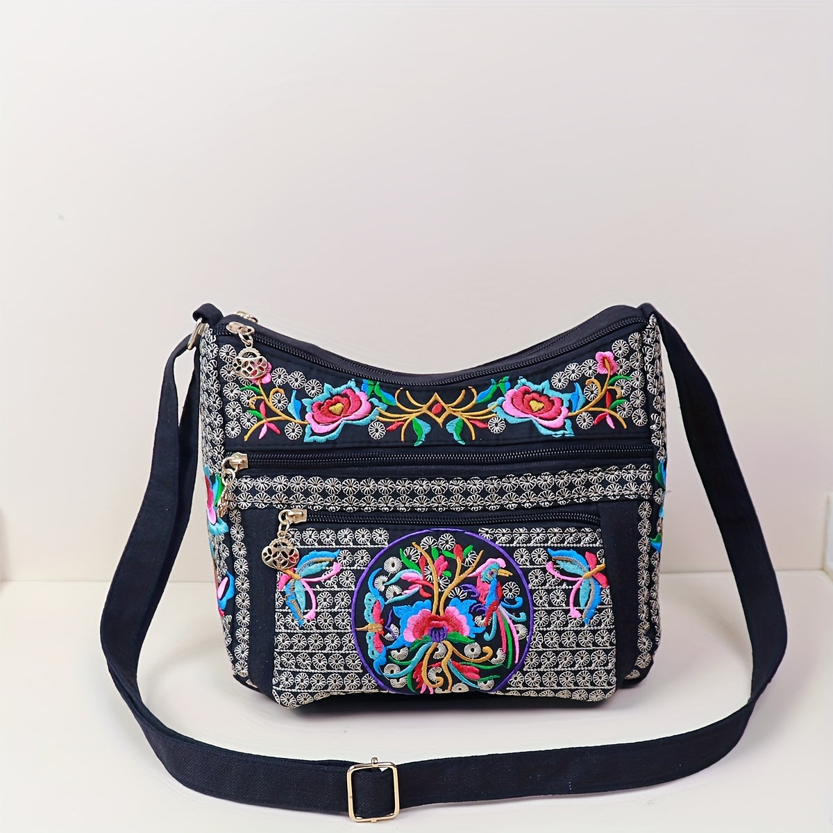 Laptop Bag – Adjustable Strap, Embroidered Floral Retro Bohemian Adjustable – detail view 26