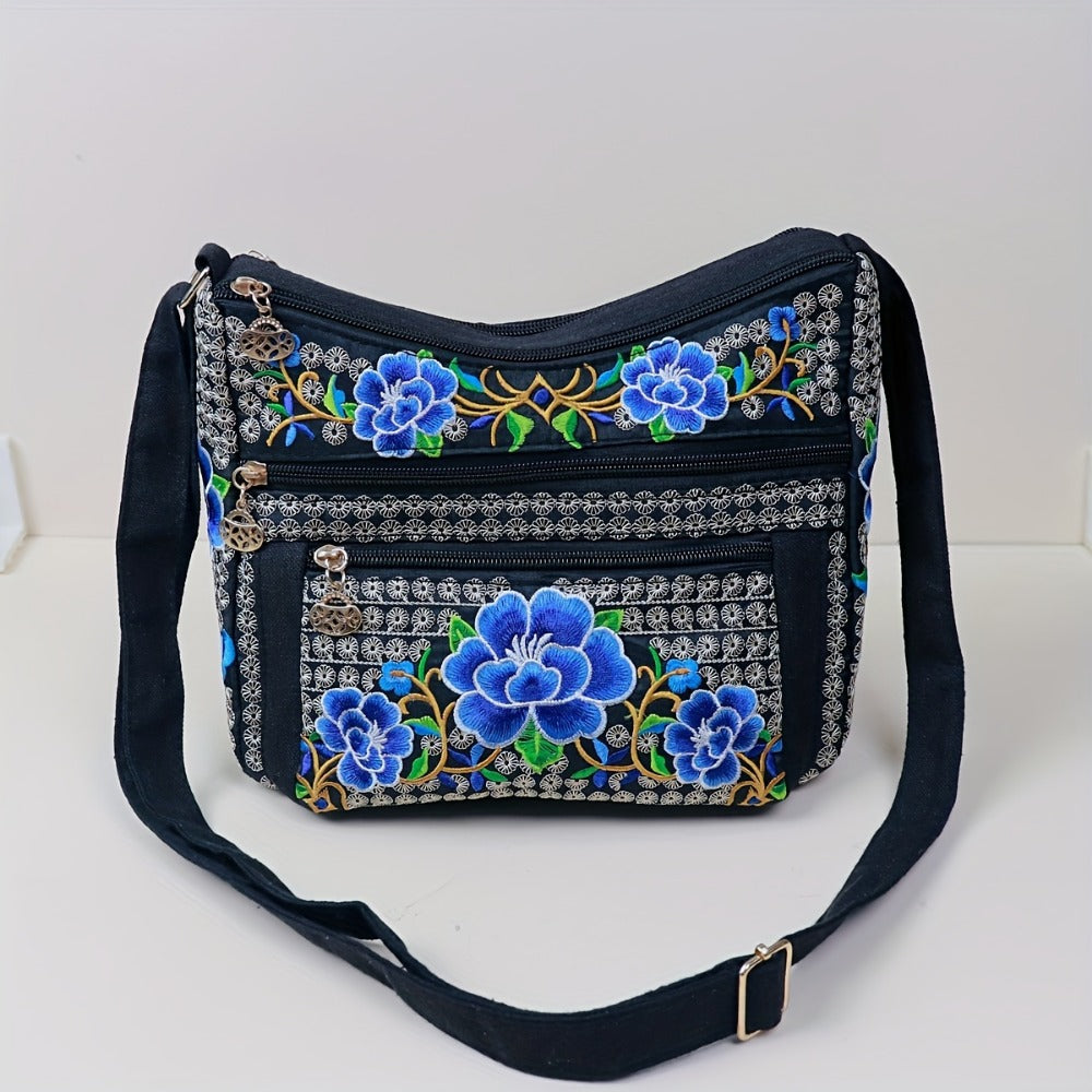 Laptop Bag – Adjustable Strap, Embroidered Floral Retro Bohemian Adjustable – detail view 15